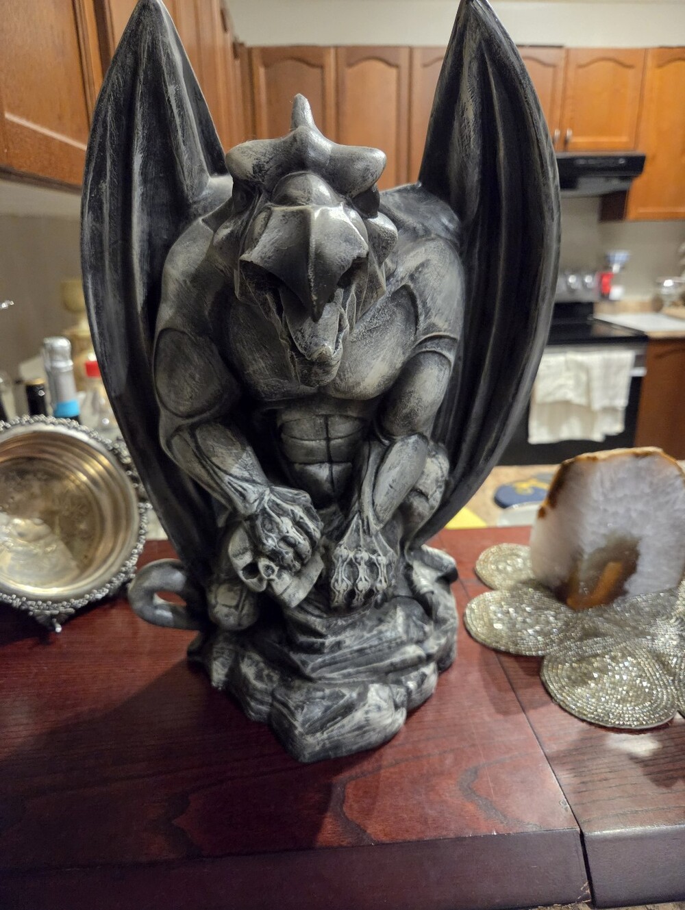 Stone-Look Ceramic Gargoyle Figurine in Weathered Gray